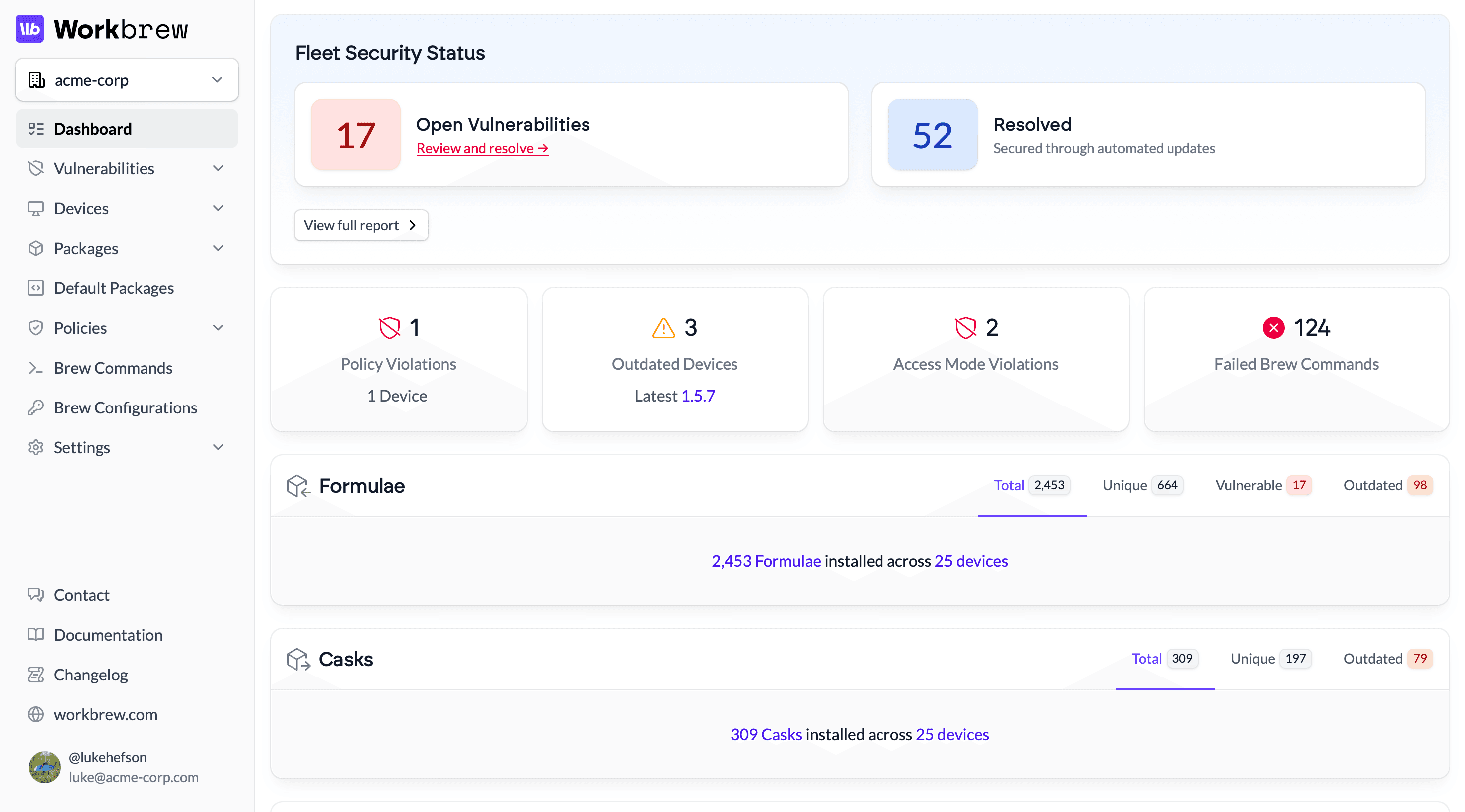 A screenshot of the Workbrew Console UI